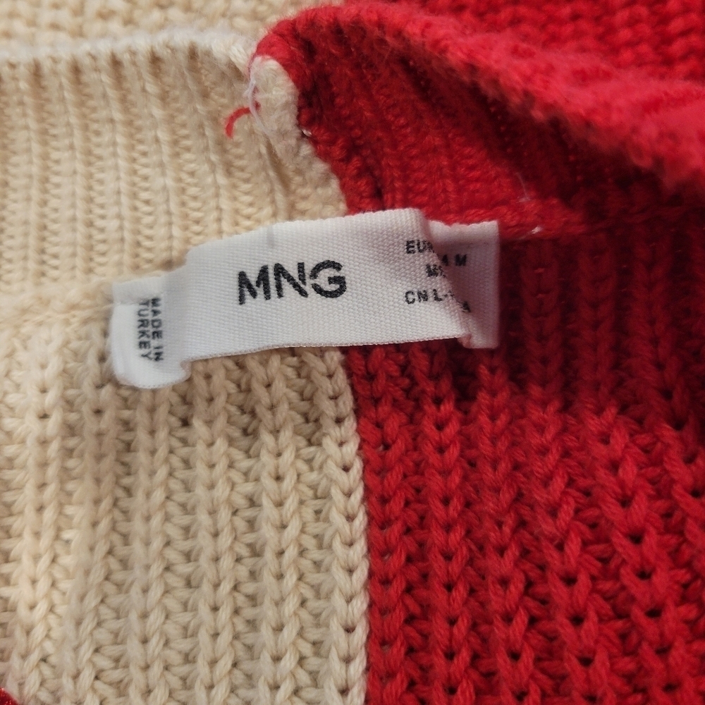 Mng Size M Red/Beige Colorblock Statement Sweater - image 6